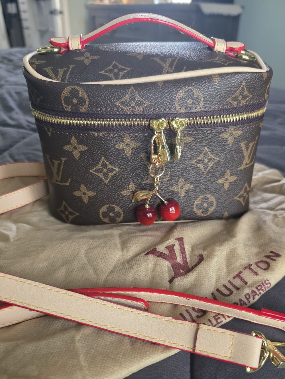 Monogram Mini Vanity Bag with Red Cherry Charm